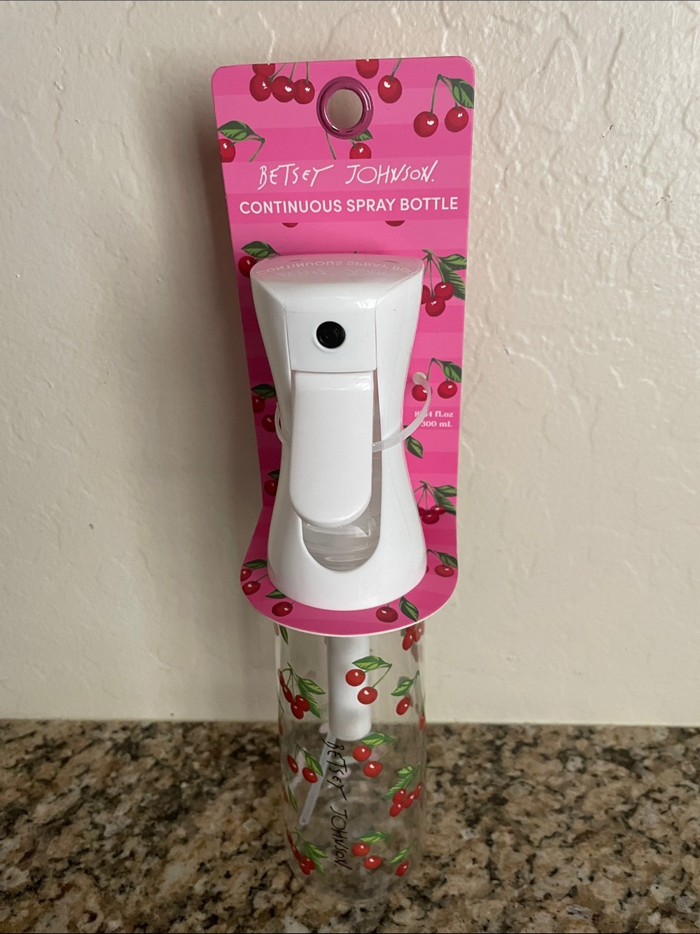 Betsey Johnson White Spray Bottle with Cherry Print